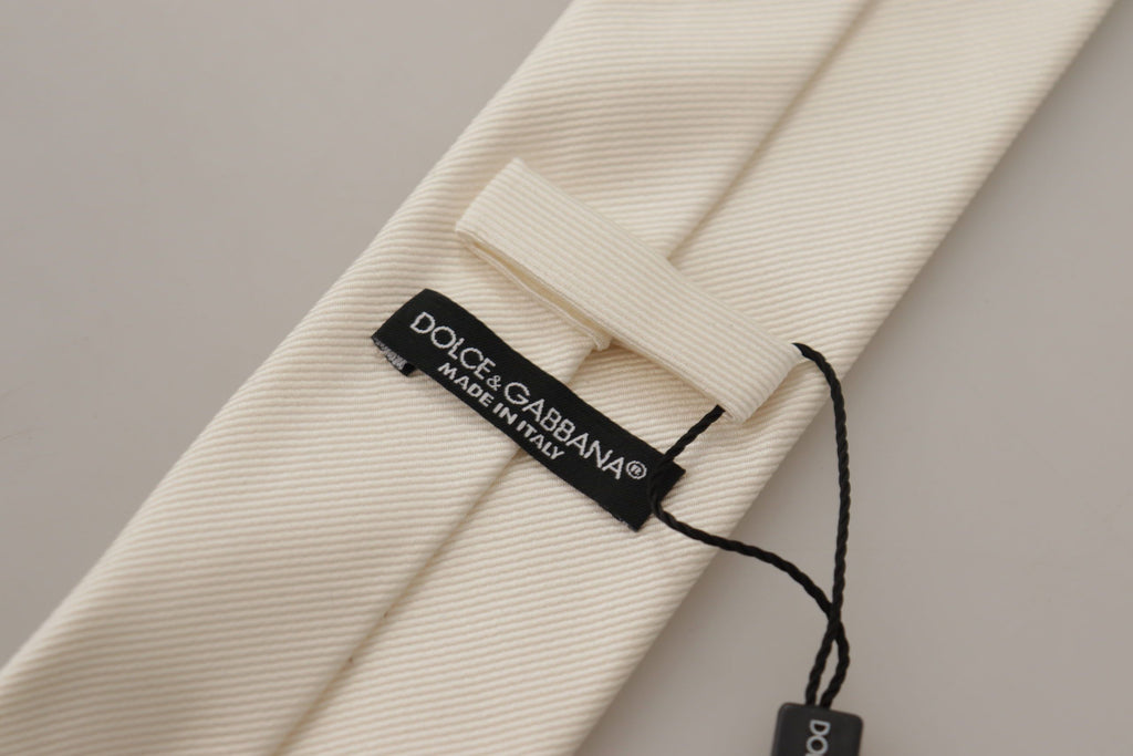 Dolce & Gabbana Off-White 100% Silk Slim Adjustable  Accessory Necktie - Zeiniez