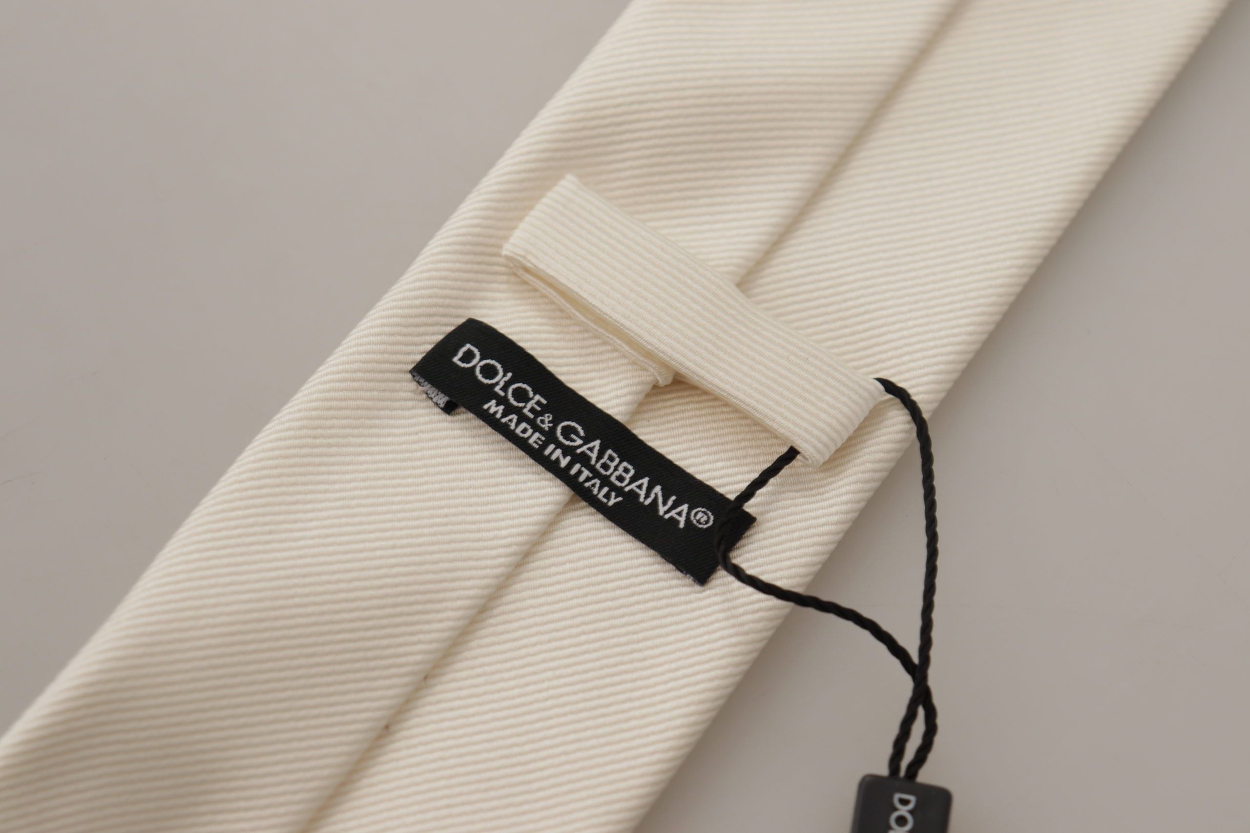 Dolce & Gabbana Off-White 100% Silk Slim Adjustable  Accessory Necktie - Zeiniez