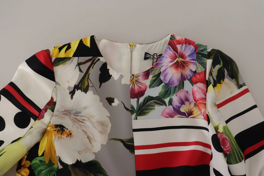 Dolce & Gabbana Multicolor Charmeuse Floral Sheath Jaquard Pachwork Dress - Zeiniez