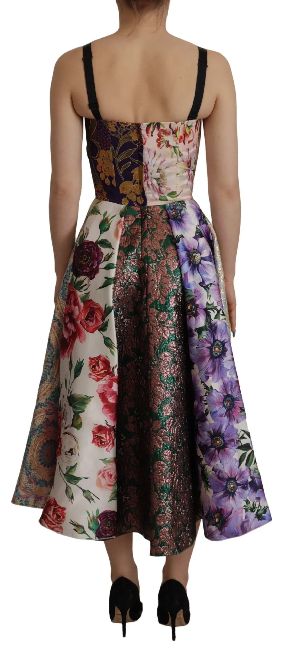 Dolce & Gabbana Dress Midi Patchwork Floral Jaquard Silk - Zeiniez