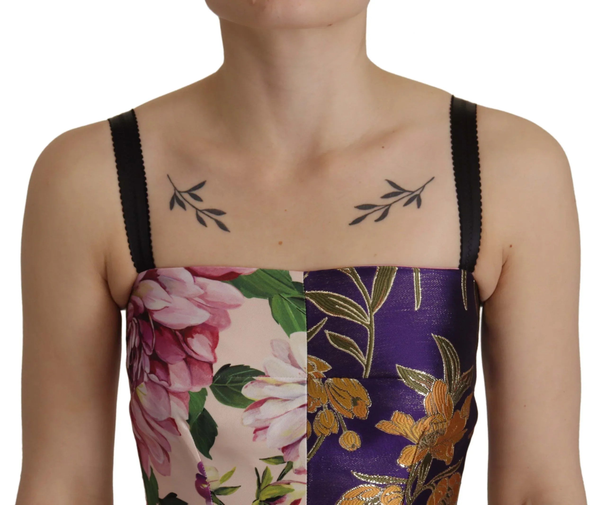 Dolce & Gabbana Dress Midi Patchwork Floral Jaquard Silk - Zeiniez