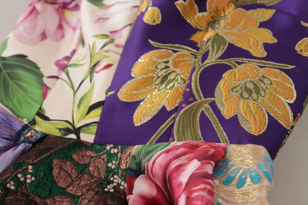 Dolce & Gabbana Dress Midi Patchwork Floral Jaquard Silk - Zeiniez