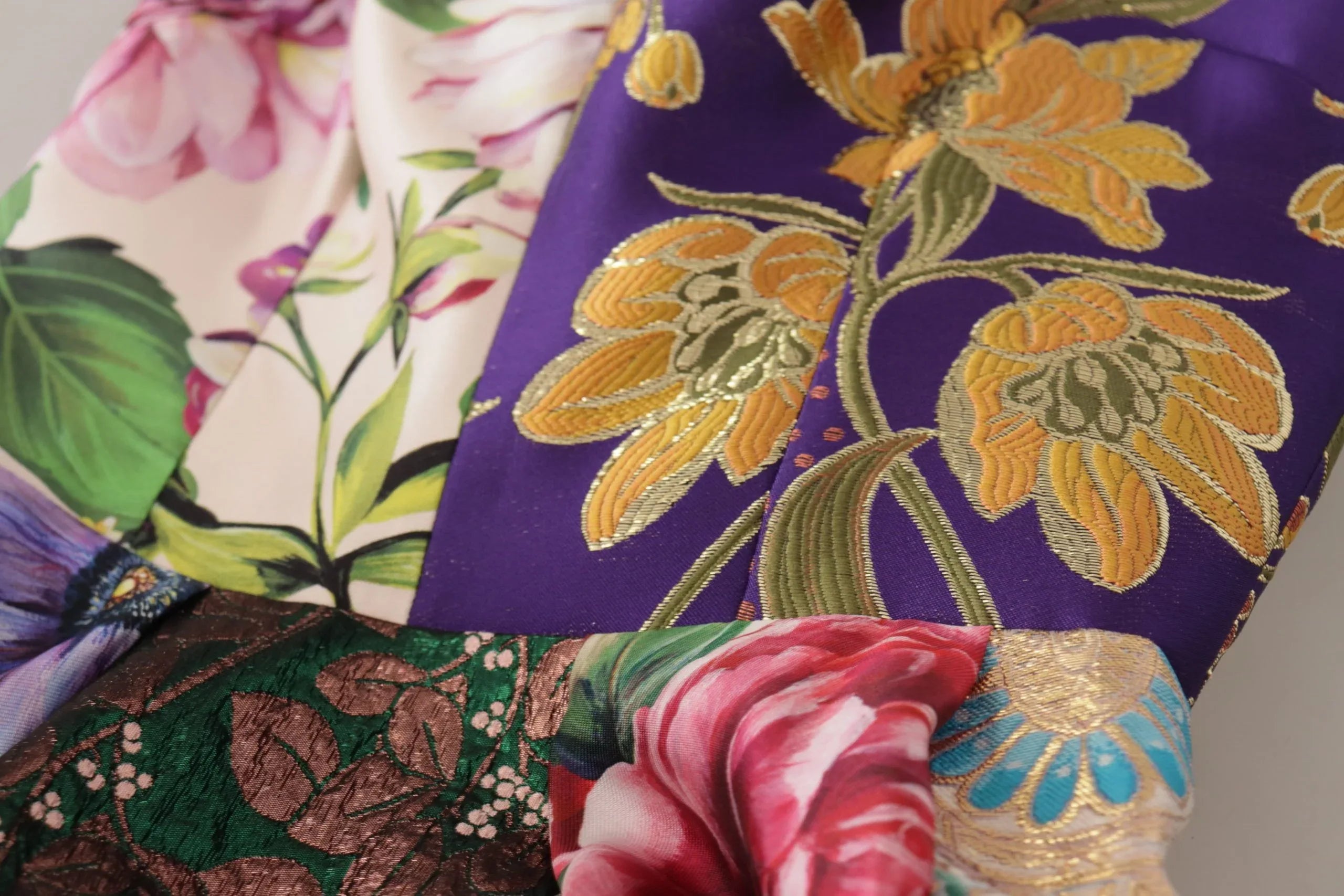Dolce & Gabbana Dress Midi Patchwork Floral Jaquard Silk - Zeiniez