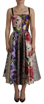 Dolce & Gabbana Dress Midi Patchwork Floral Jaquard Silk - Zeiniez