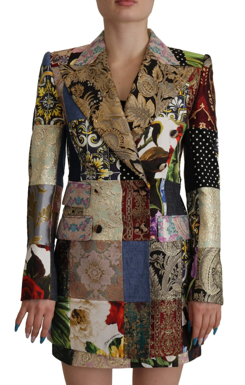Dolce & Gabbana Multicolor Double-Breasted Patchwork Jacquard Blazer Jacket - Zeiniez