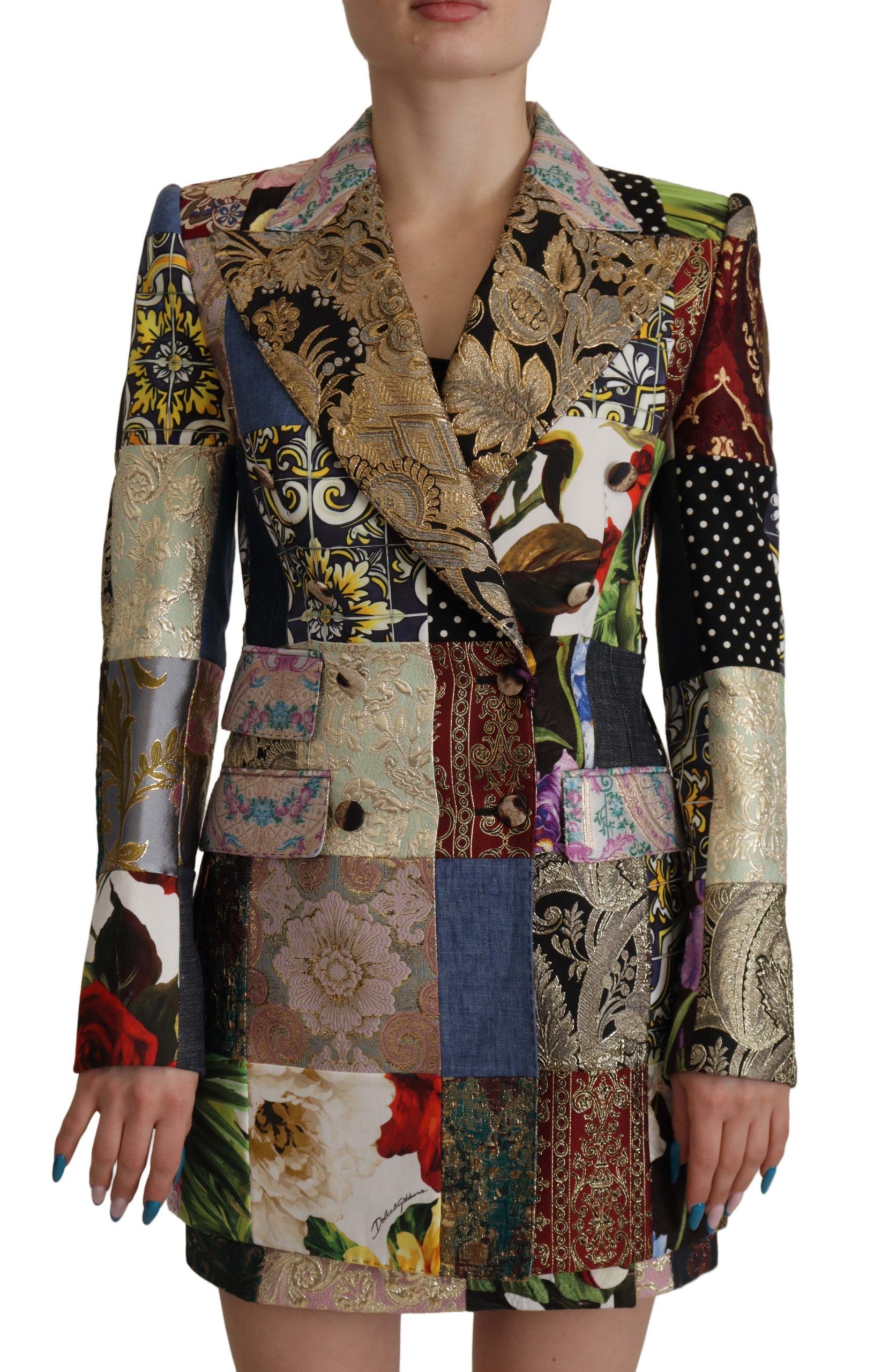 Dolce & Gabbana Multicolor Double-Breasted Patchwork Jacquard Blazer Jacket - Zeiniez