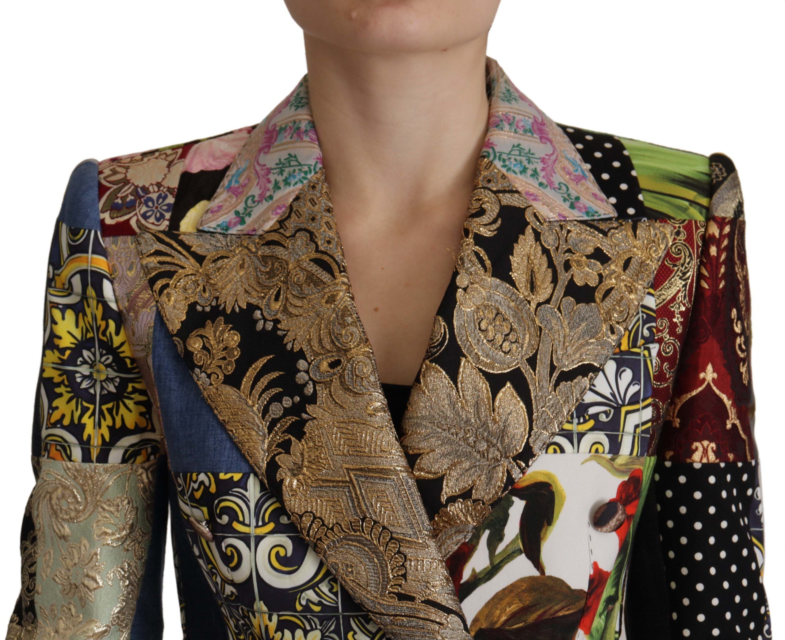 Dolce & Gabbana Multicolor Double-Breasted Patchwork Jacquard Blazer Jacket - Zeiniez