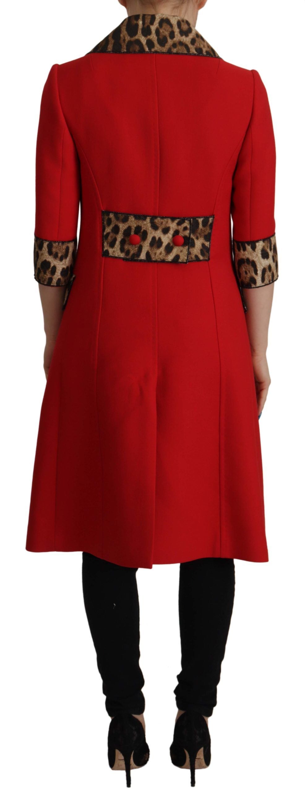 Dolce & Gabbana Red Leopard Wool Trenchcoat Jacket - Zeiniez