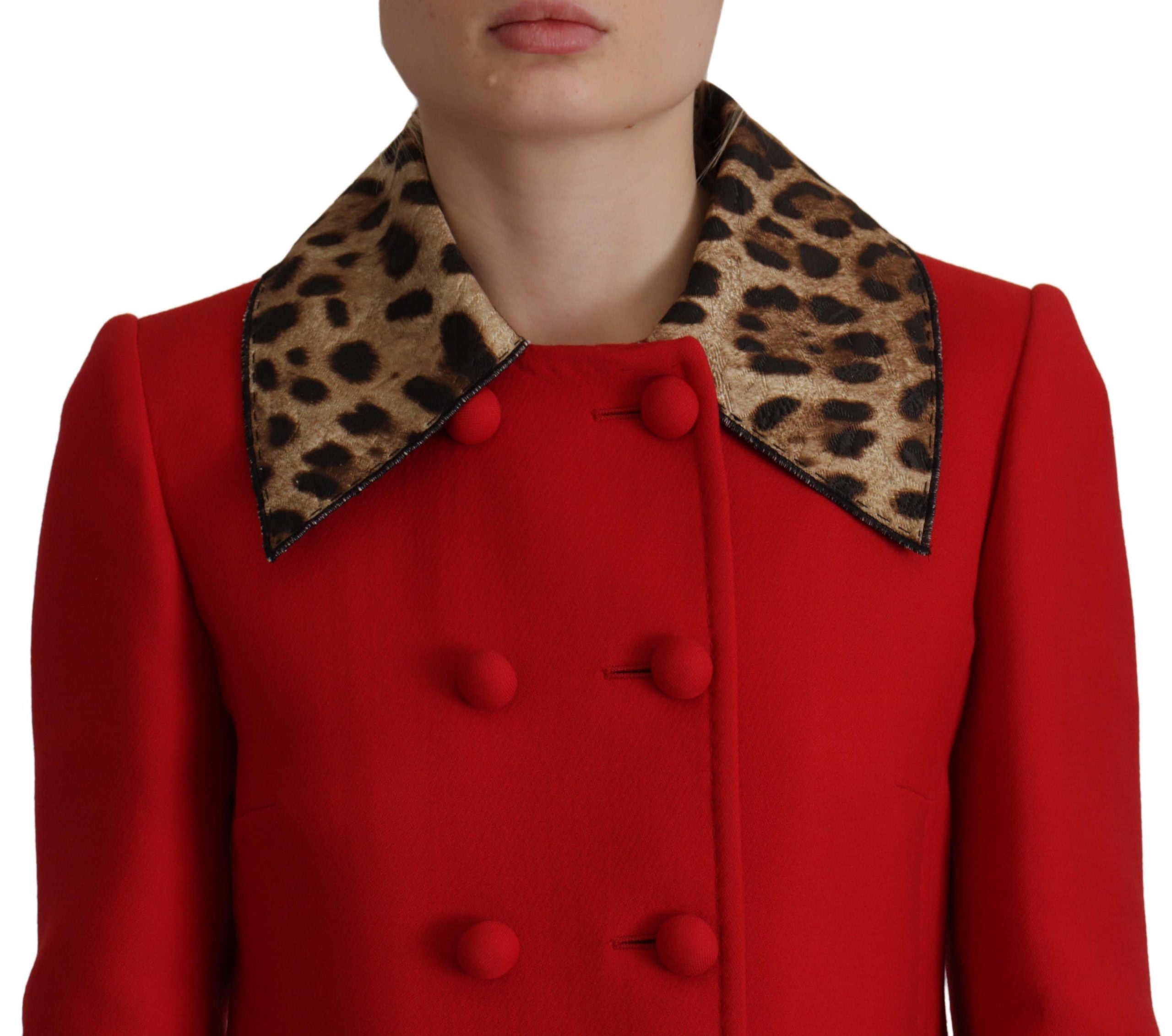Dolce & Gabbana Red Leopard Wool Trenchcoat Jacket - Zeiniez