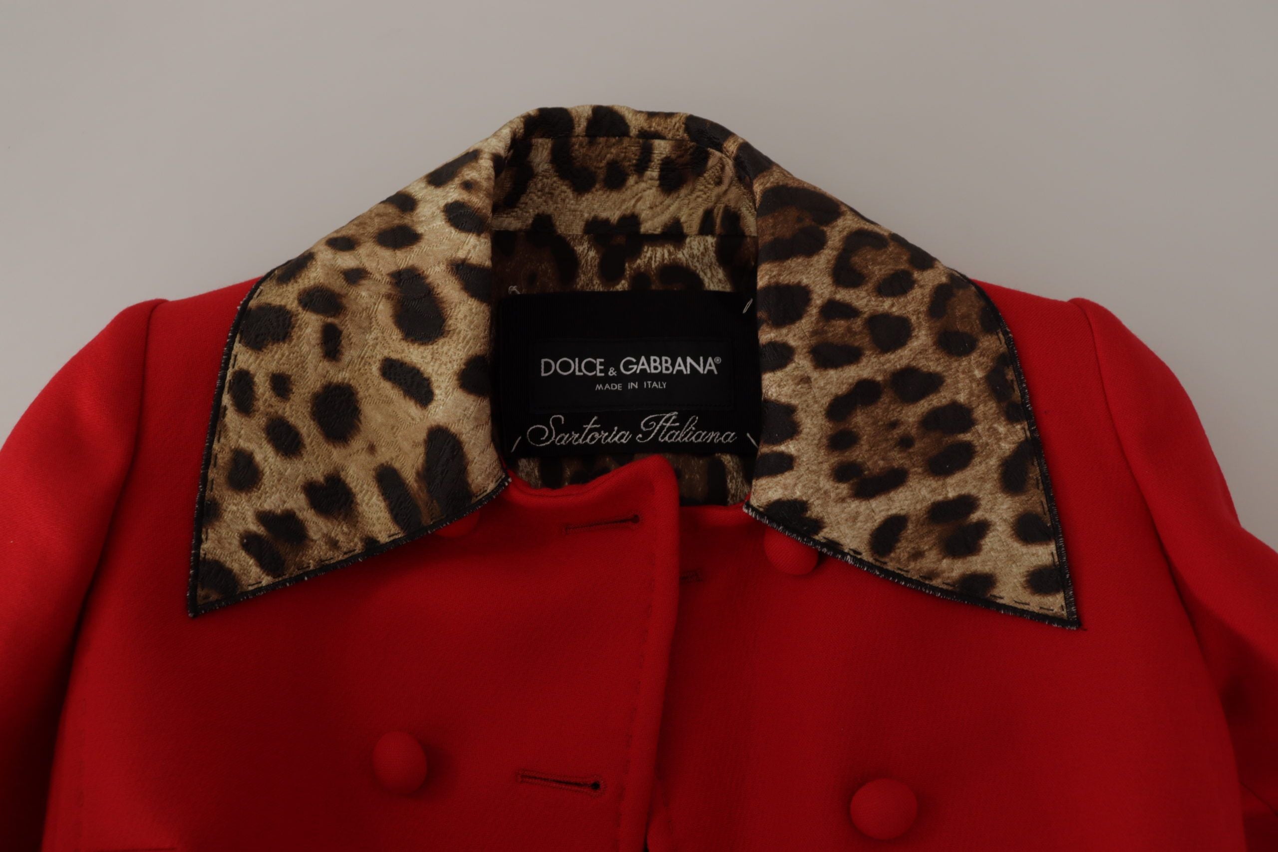 Dolce & Gabbana Red Leopard Wool Trenchcoat Jacket - Zeiniez