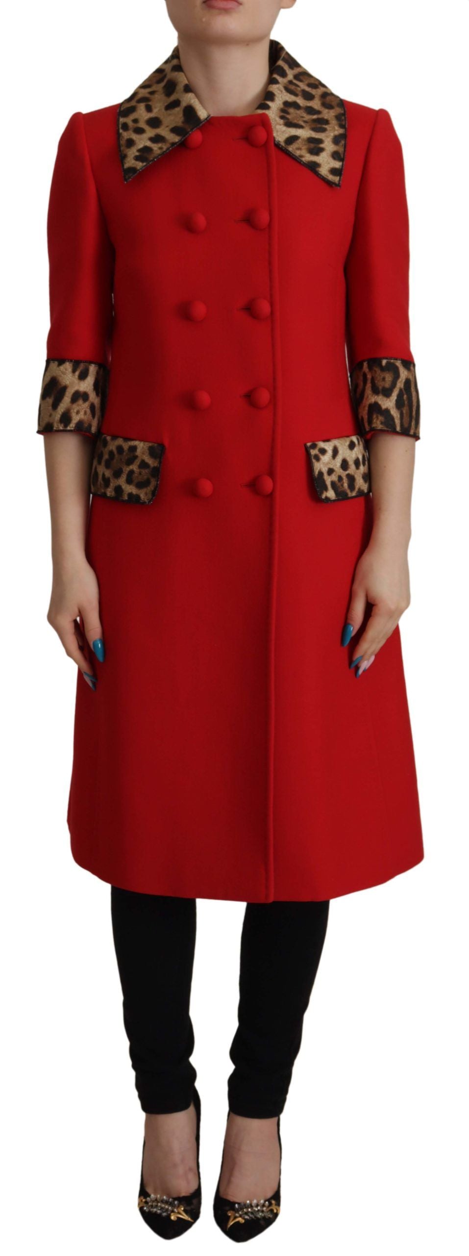 Dolce & Gabbana Red Leopard Wool Trenchcoat Jacket - Zeiniez