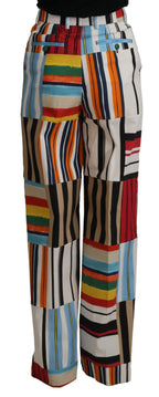 Dolce & Gabbana Multicolor Striped High Waist Cotton Pants - Zeiniez