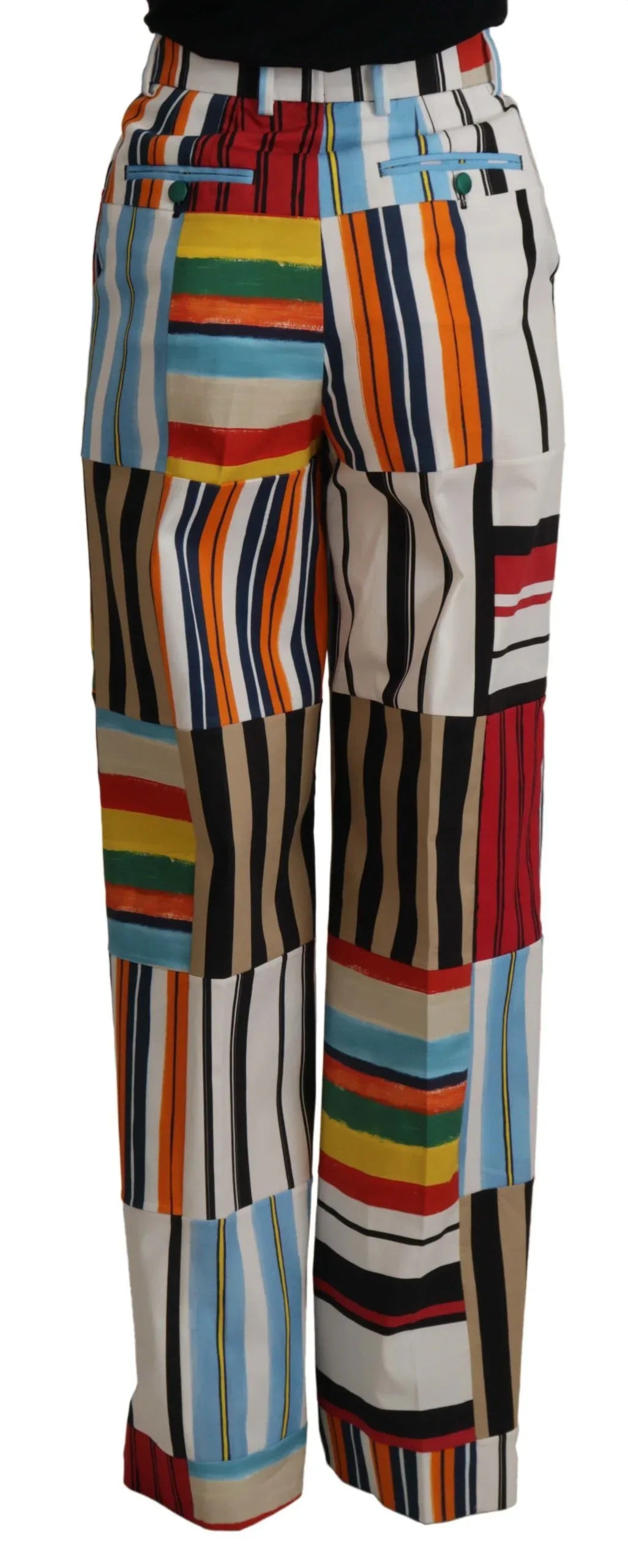 Dolce & Gabbana Multicolor Striped High Waist Cotton Pants - Zeiniez