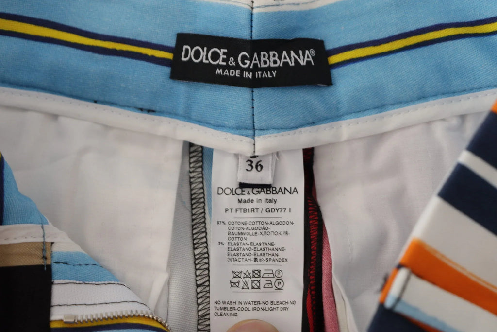Dolce & Gabbana Multicolor Striped High Waist Cotton Pants - Zeiniez