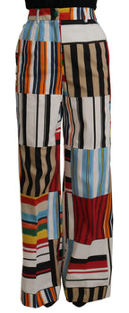 Dolce & Gabbana Multicolor Striped High Waist Cotton Pants - Zeiniez