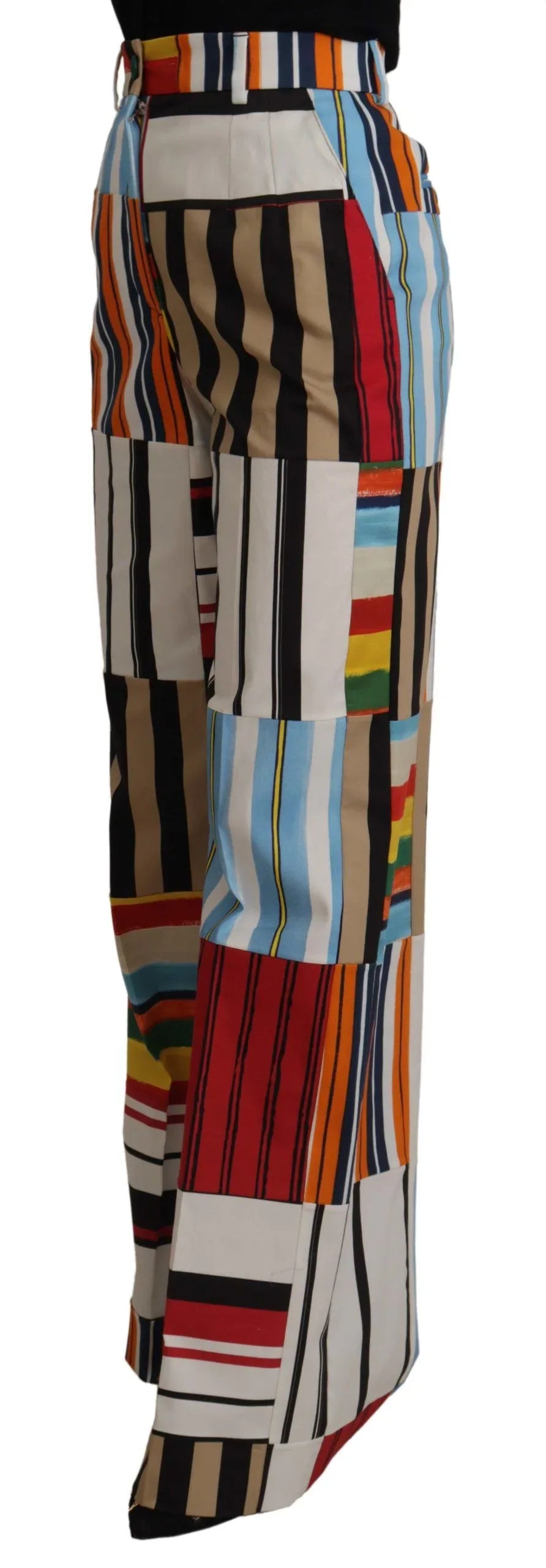Dolce & Gabbana Multicolor Striped High Waist Cotton Pants - Zeiniez
