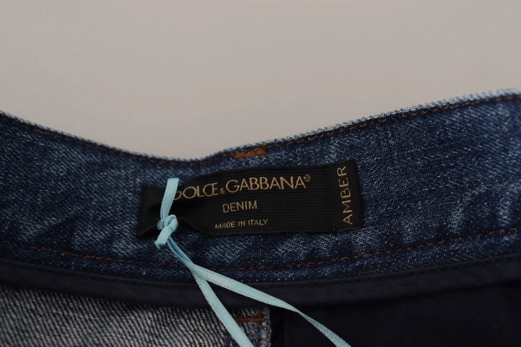 Dolce & Gabbana Blue Jeans Jacquard Majolica High Waist Pants - Zeiniez