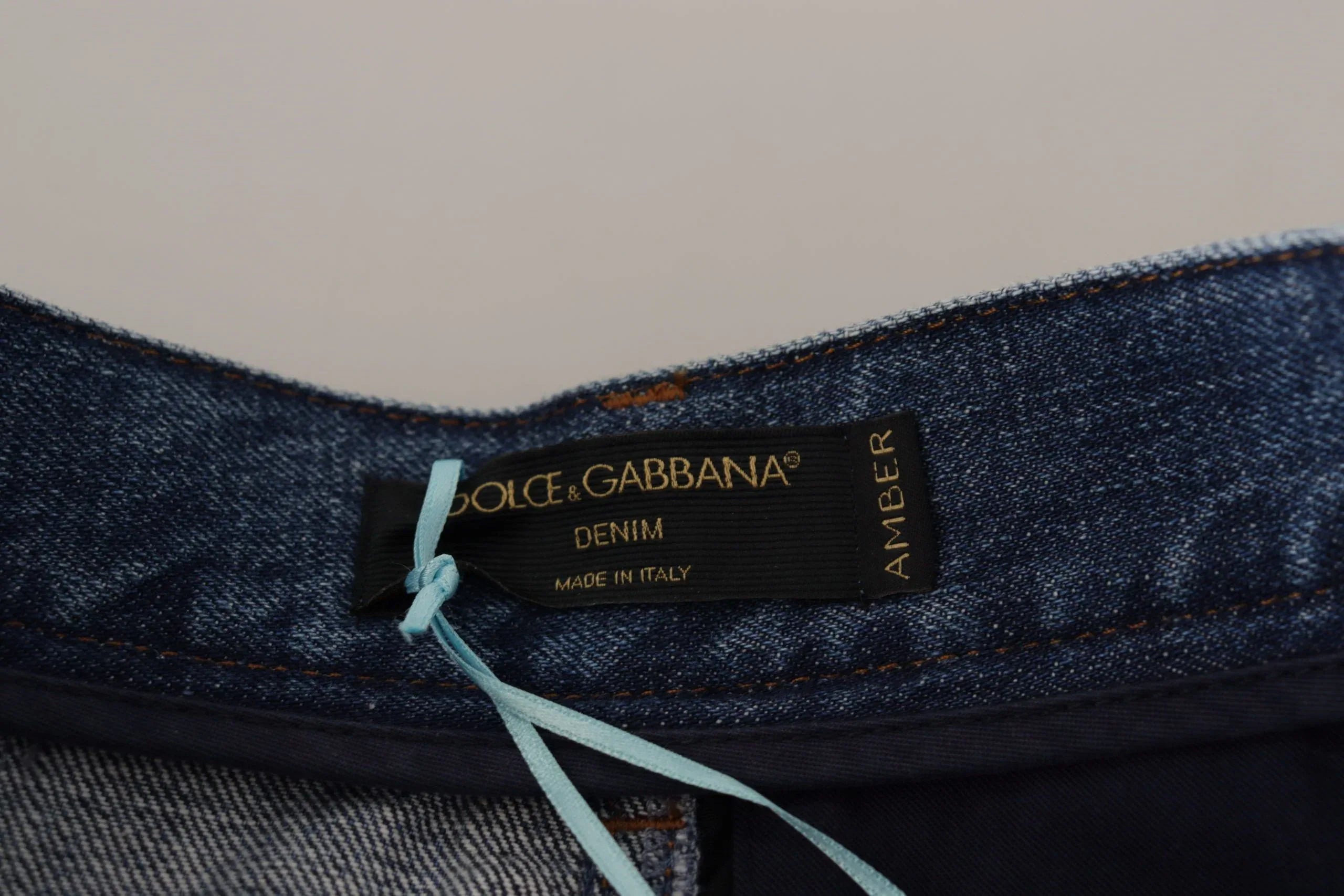 Dolce & Gabbana Blue Jeans Jacquard Majolica High Waist Pants - Zeiniez