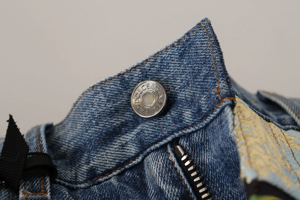 Dolce & Gabbana Blue Jeans Jacquard Majolica High Waist Pants - Zeiniez