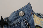 Dolce & Gabbana Blue Jeans Jacquard Majolica High Waist Pants - Zeiniez