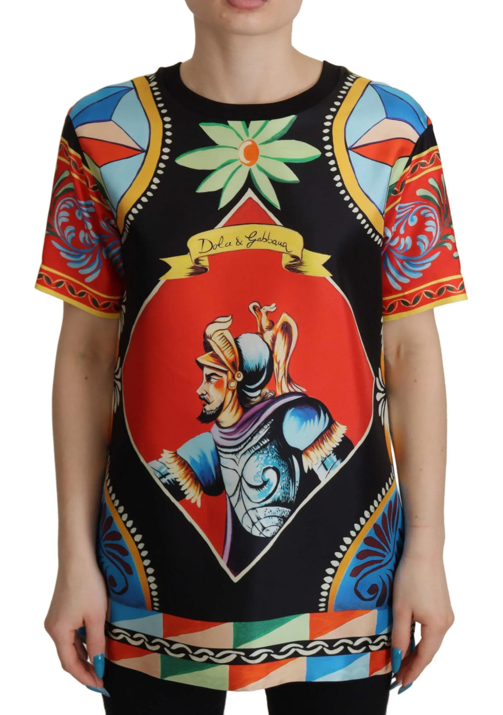 Dolce & Gabbana Multicolor Soldier Carretto Silk Top T-shirt - Zeiniez