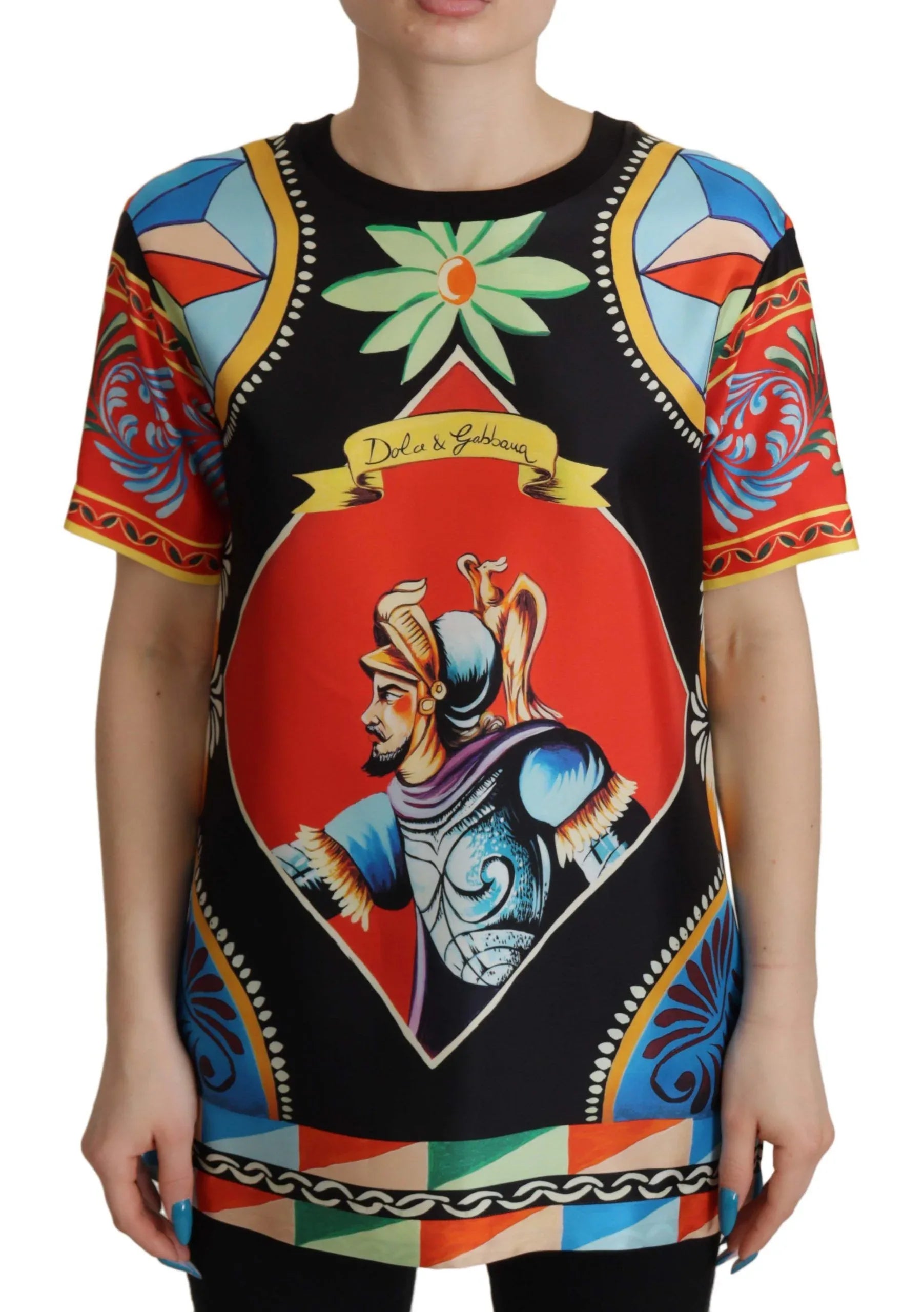 Dolce & Gabbana Multicolor Soldier Carretto Silk Top T-shirt - Zeiniez