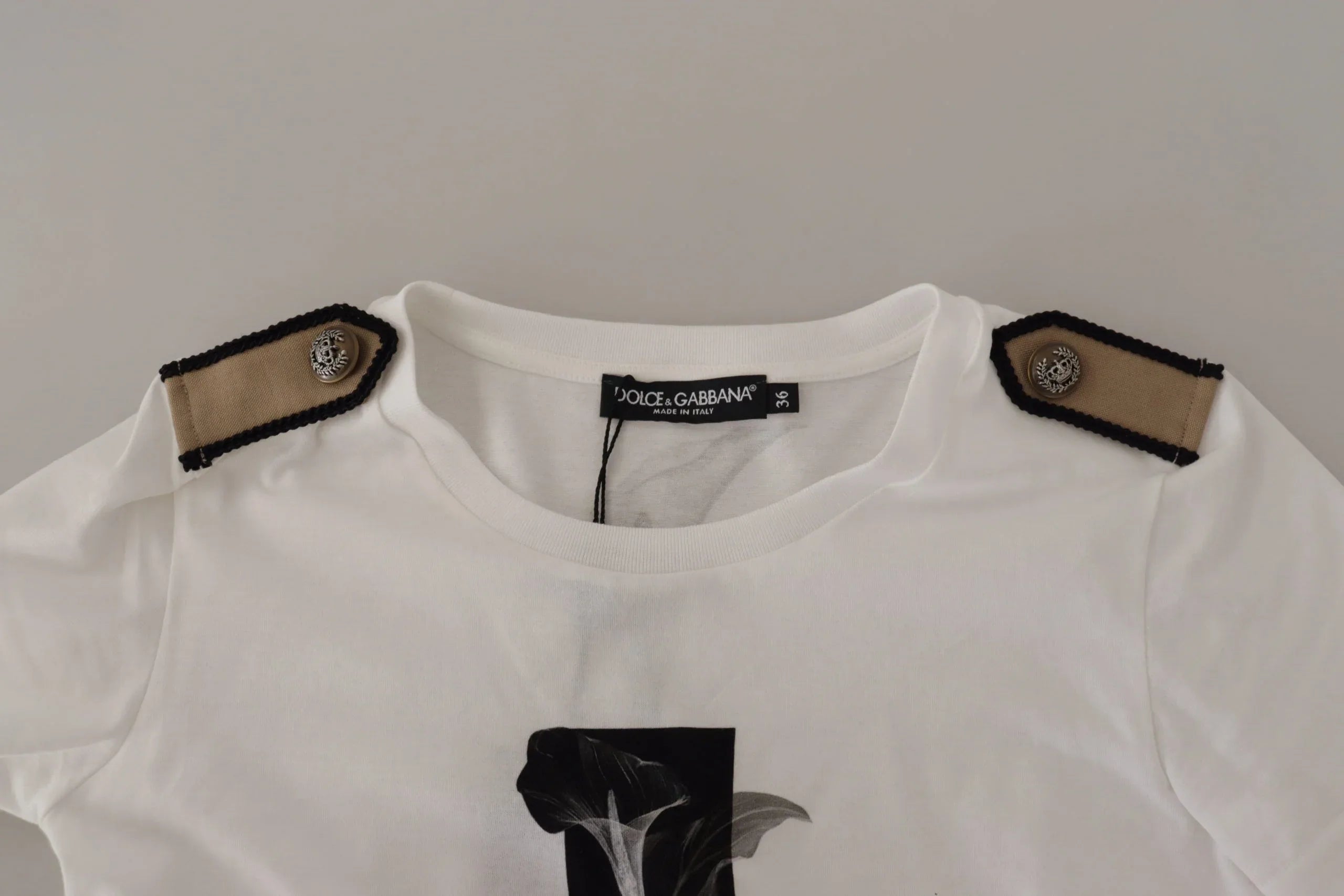 Dolce & Gabbana White Black Roses Crewneck Cotton T-shirt - Zeiniez