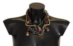 Dolce & Gabbana Gold Brass Sicily Floral Crystal Statement Necklace - Zeiniez