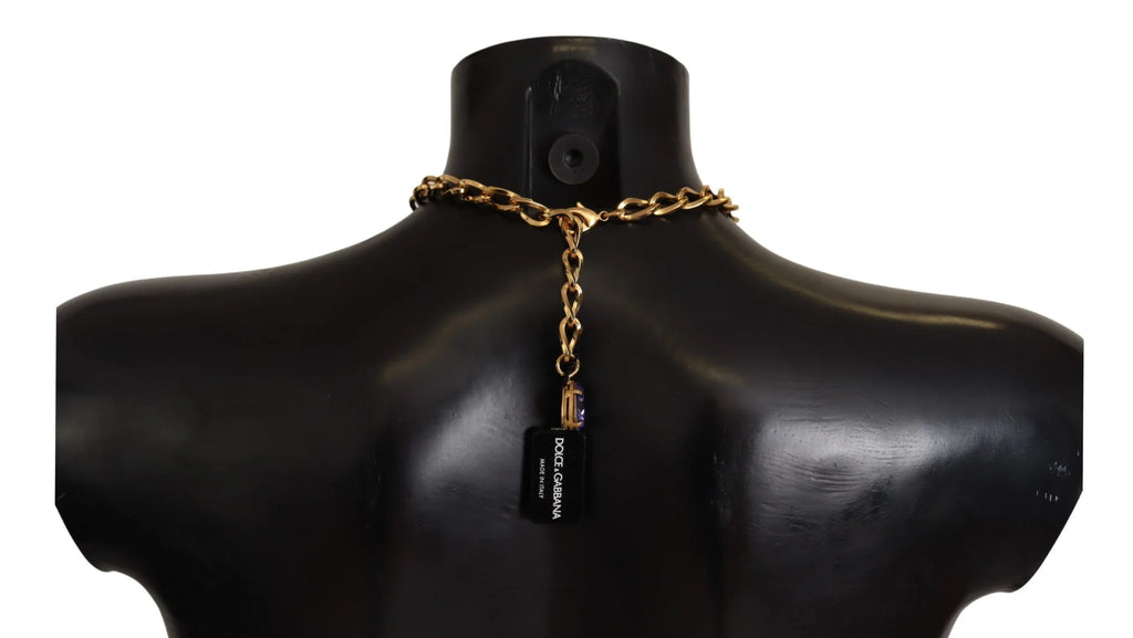 Dolce & Gabbana Gold Brass Crystal Purple Pink Pearl Pendants Necklace - Zeiniez