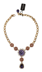 Dolce & Gabbana Gold Brass Crystal Purple Pink Pearl Pendants Necklace - Zeiniez