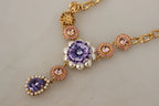 Dolce & Gabbana Gold Brass Crystal Purple Pink Pearl Pendants Necklace - Zeiniez