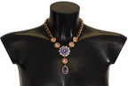 Dolce & Gabbana Gold Brass Crystal Purple Pink Pearl Pendants Necklace - Zeiniez