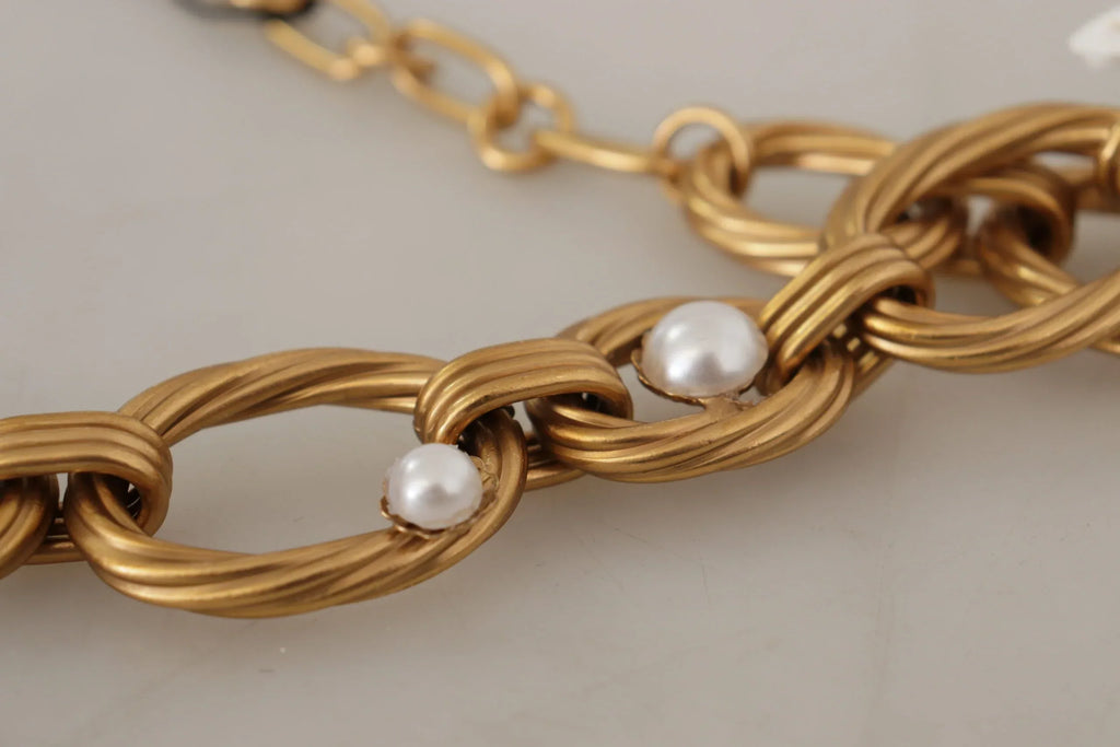 Dolce & Gabbana Gold White Lily Floral Chain Statement Necklace - Zeiniez