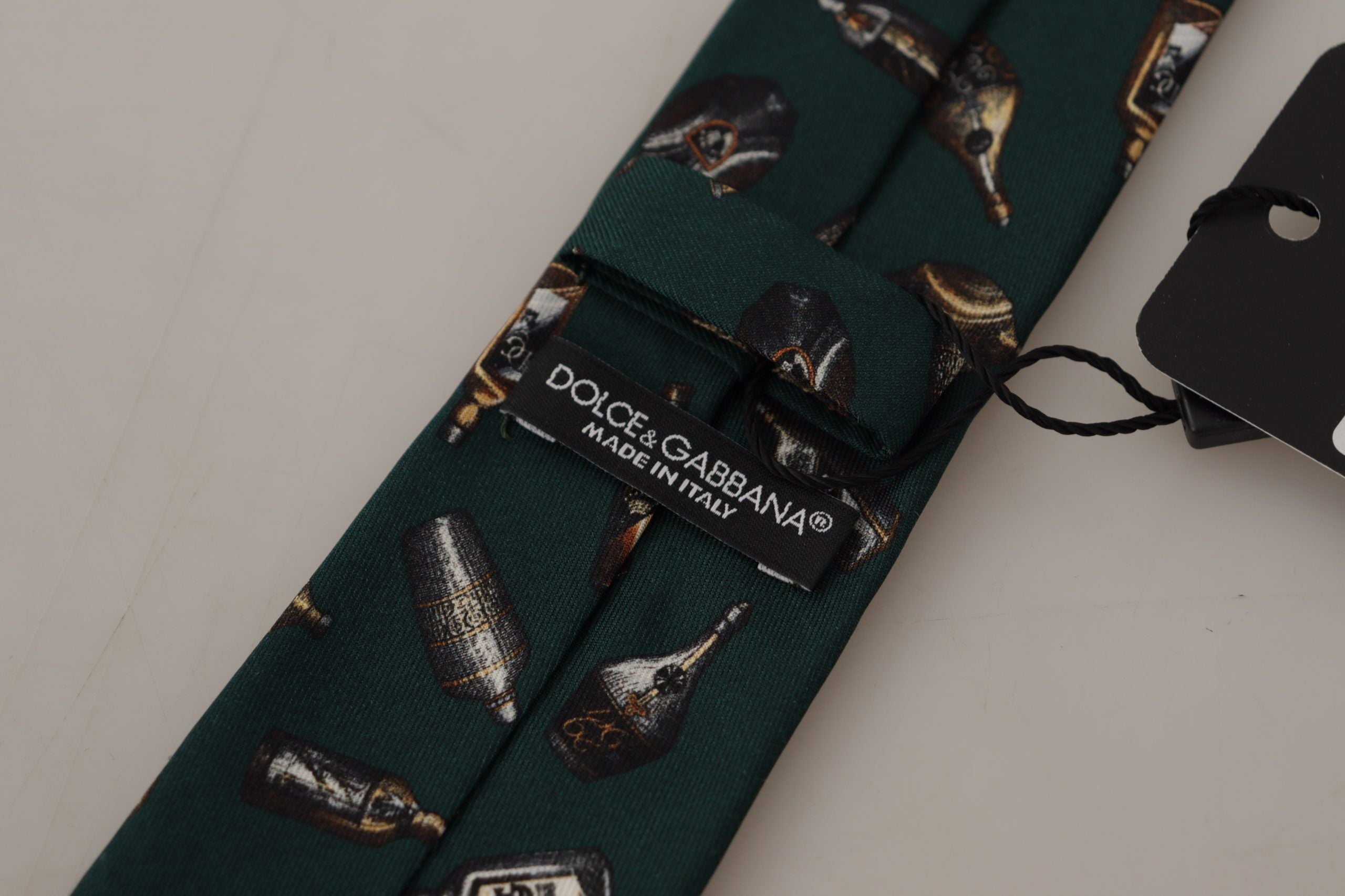 Dolce & Gabbana Black Bottle Fantasy Print Silk Adjustable Accessory Tie - Zeiniez