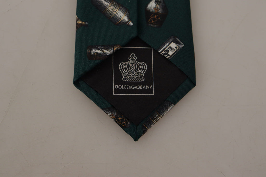 Dolce & Gabbana Black Bottle Fantasy Print Silk Adjustable Accessory Tie - Zeiniez