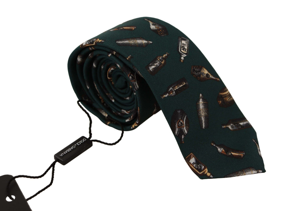 Dolce & Gabbana Black Bottle Fantasy Print Silk Adjustable Accessory Tie - Zeiniez