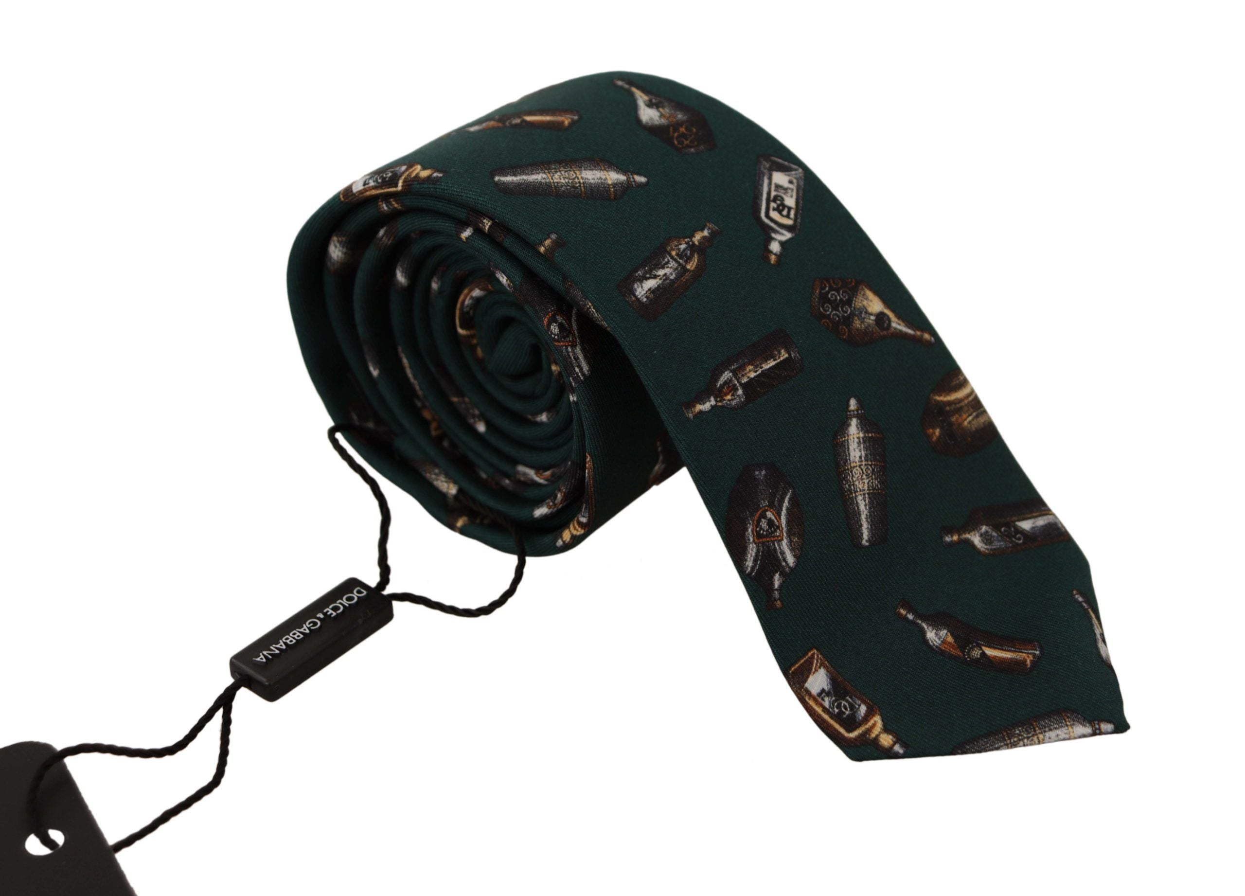 Dolce & Gabbana Black Bottle Fantasy Print Silk Adjustable Accessory Tie - Zeiniez