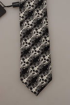 Dolce & Gabbana Black White Flower 100% Silk Print Adjustable Accessory Tie - Zeiniez