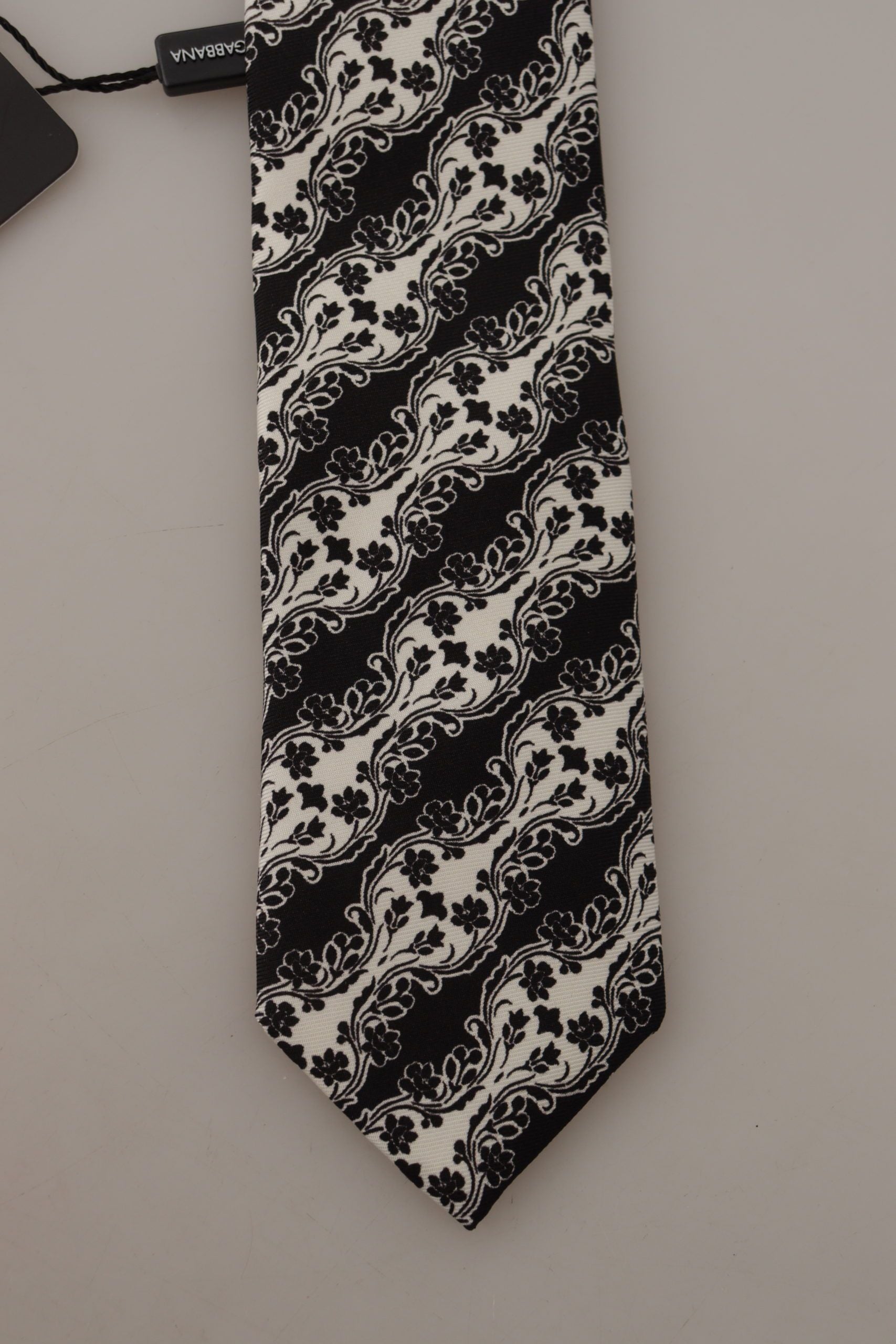 Dolce & Gabbana Black White Flower 100% Silk Print Adjustable Accessory Tie - Zeiniez
