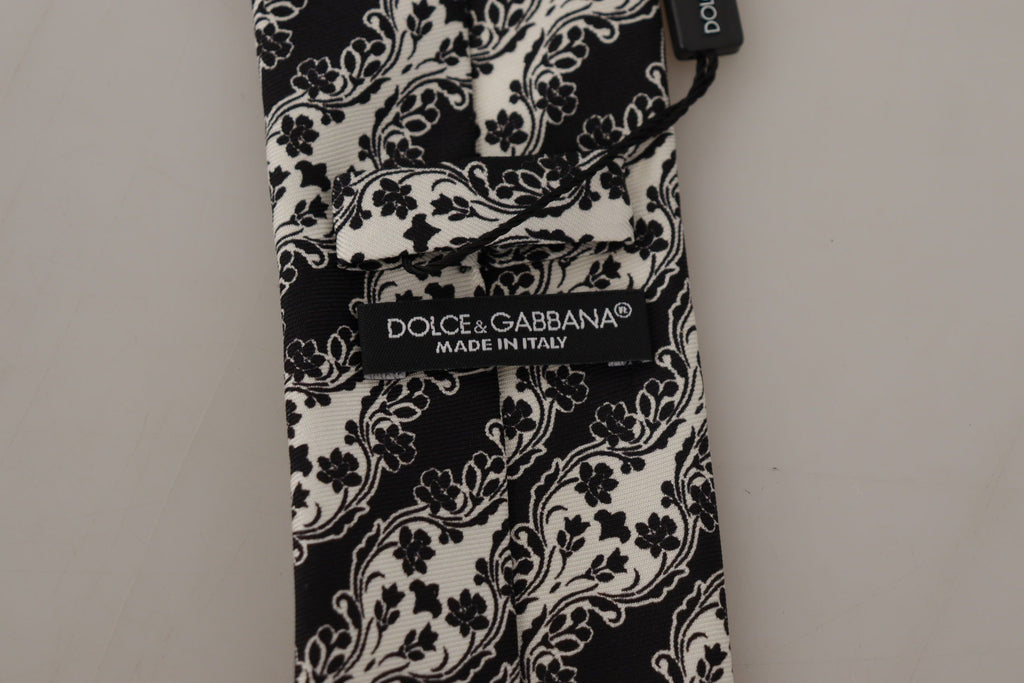 Dolce & Gabbana Black White Flower 100% Silk Print Adjustable Accessory Tie - Zeiniez