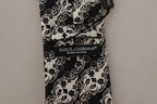Dolce & Gabbana Black White Flower 100% Silk Print Adjustable Accessory Tie - Zeiniez