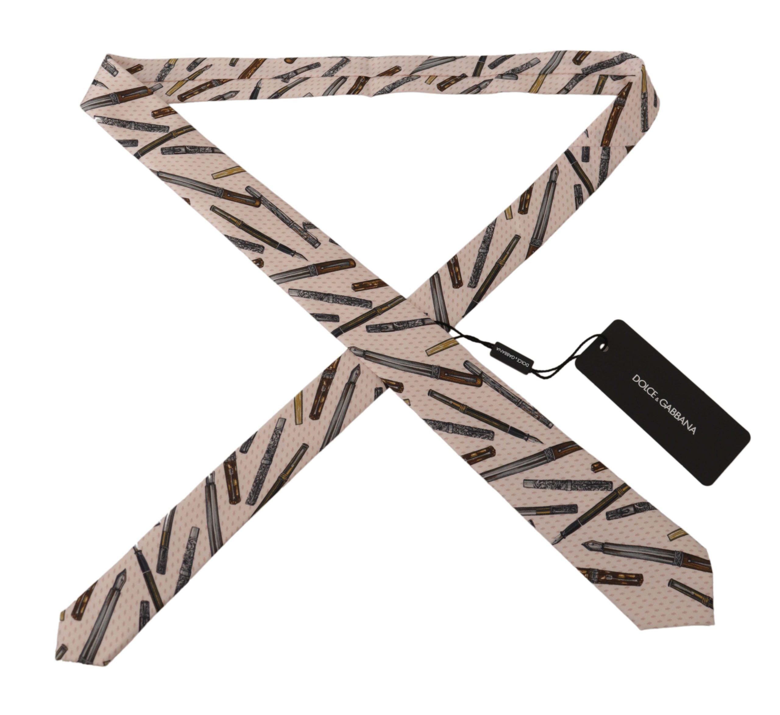 Dolce & Gabbana Pink Pen Dots Print 100% Silk Adjustable Neck Accessory Tie - Zeiniez