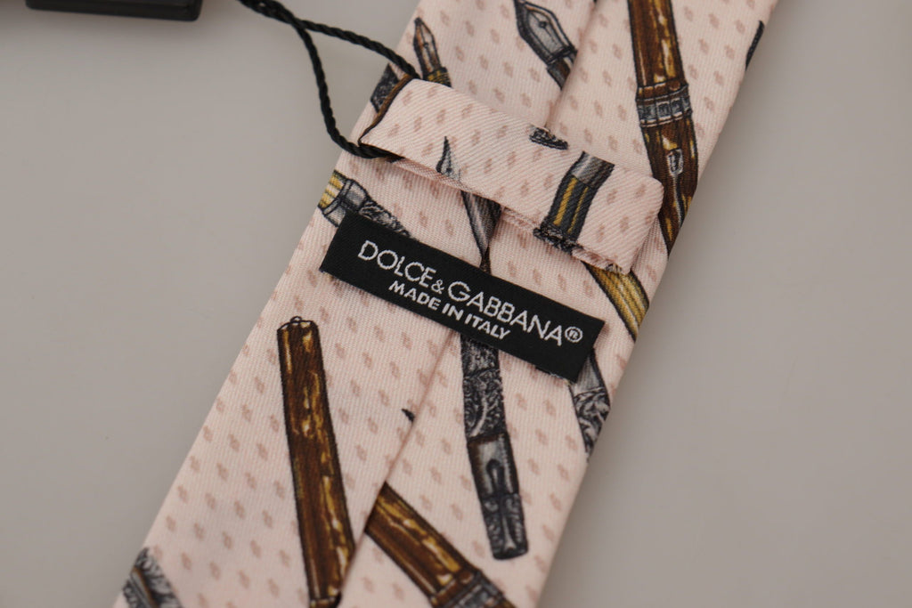 Dolce & Gabbana Pink Pen Dots Print 100% Silk Adjustable Neck Accessory Tie - Zeiniez