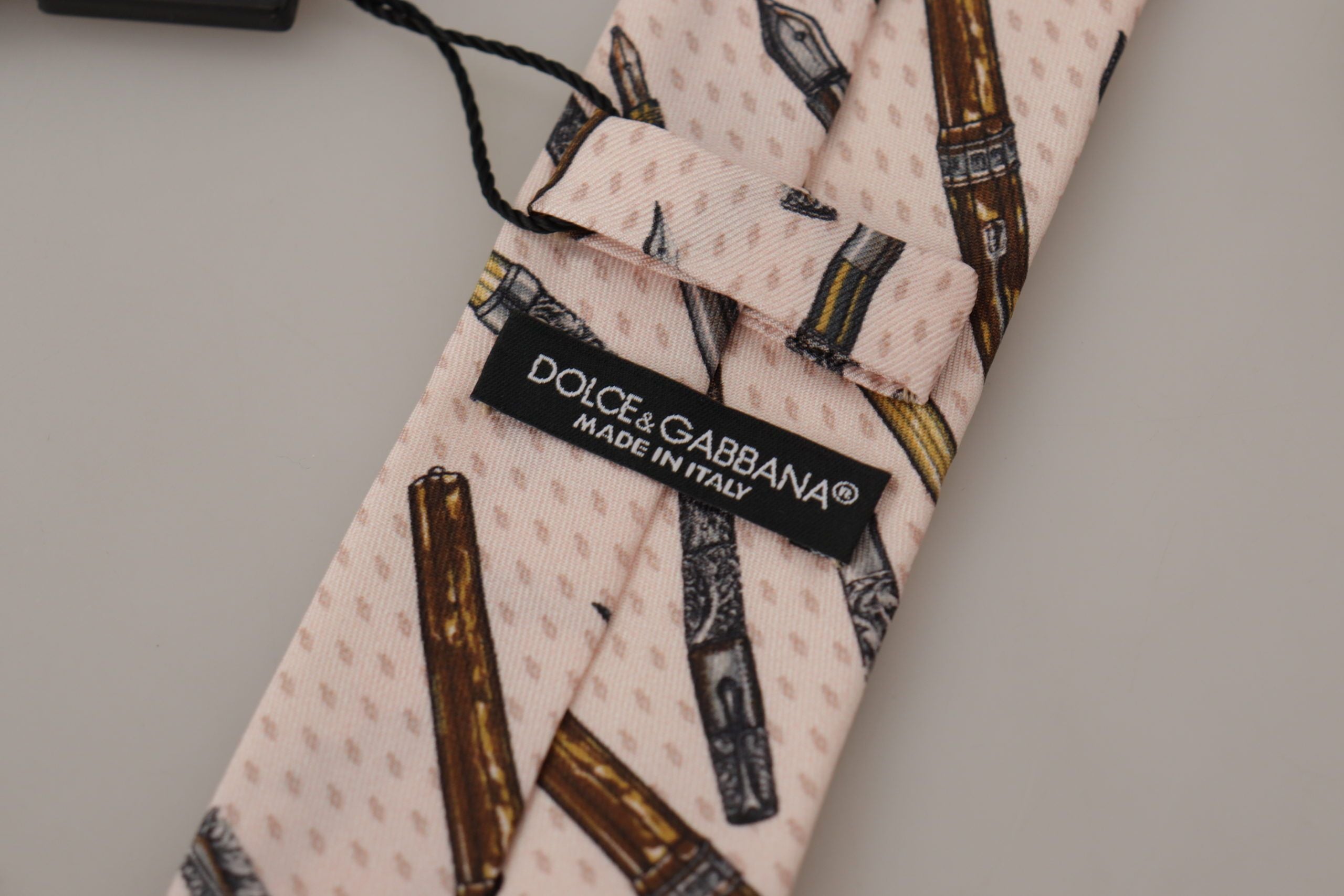 Dolce & Gabbana Pink Pen Dots Print 100% Silk Adjustable Neck Accessory Tie - Zeiniez