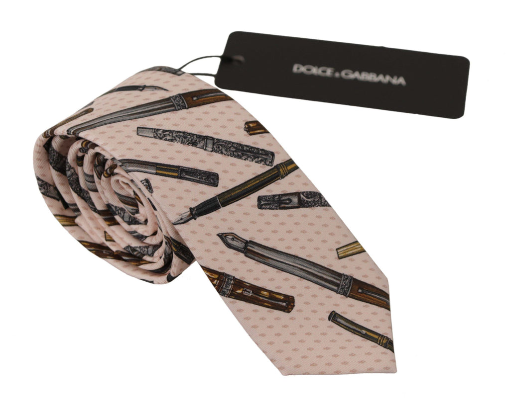 Dolce & Gabbana Pink Pen Dots Print 100% Silk Adjustable Neck Accessory Tie - Zeiniez