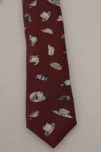 Dolce & Gabbana Maroon Hat Pattern 100% Silk Adjustable Accessory Tie - Zeiniez