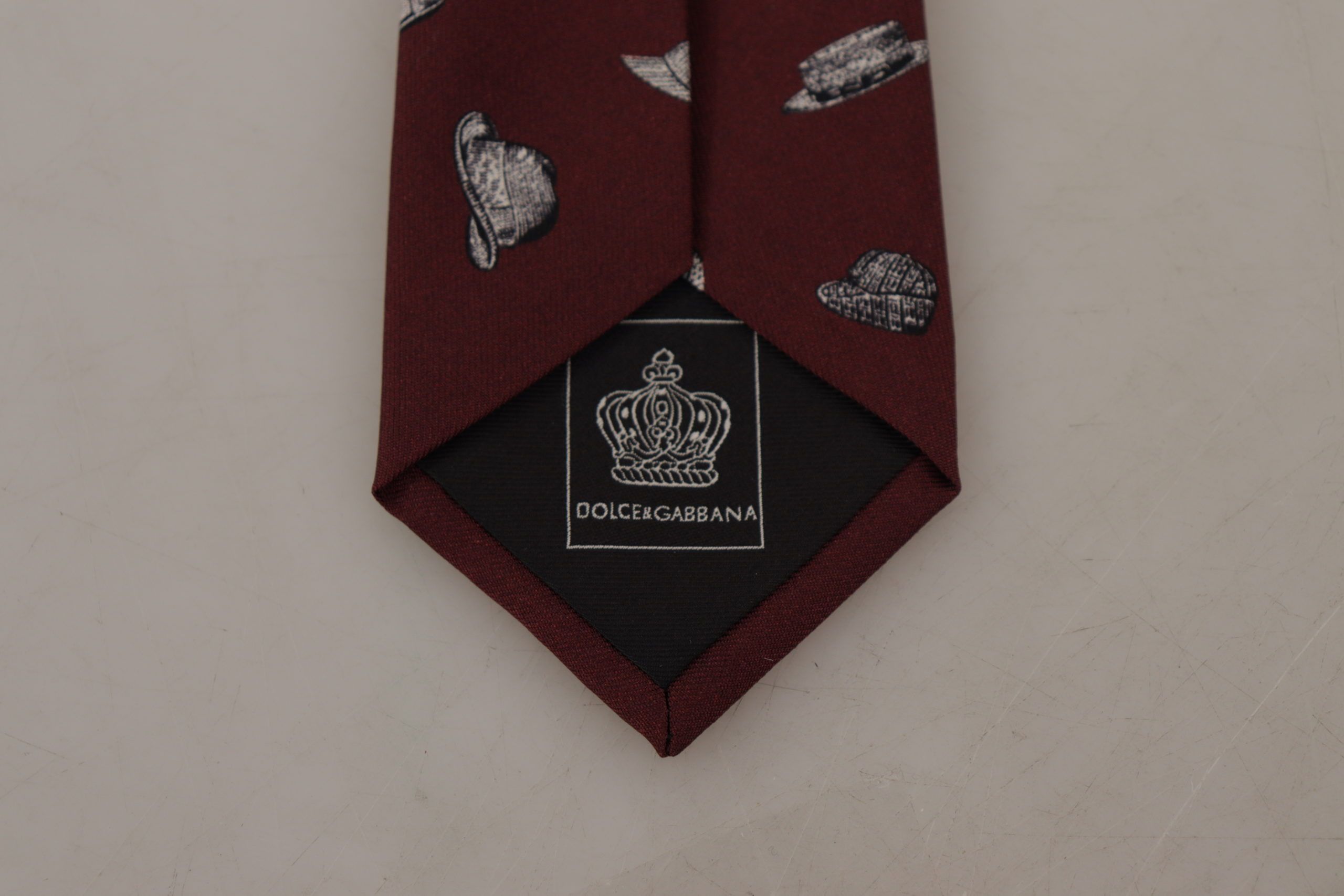 Dolce & Gabbana Maroon Hat Pattern 100% Silk Adjustable Accessory Tie - Zeiniez