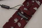Dolce & Gabbana Maroon Hat Pattern 100% Silk Adjustable Accessory Tie - Zeiniez
