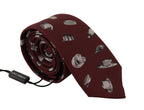 Dolce & Gabbana Maroon Hat Pattern 100% Silk Adjustable Accessory Tie - Zeiniez