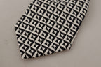 Dolce & Gabbana Black White Geometric 100% Silk Adjustable Accessory Tie - Zeiniez